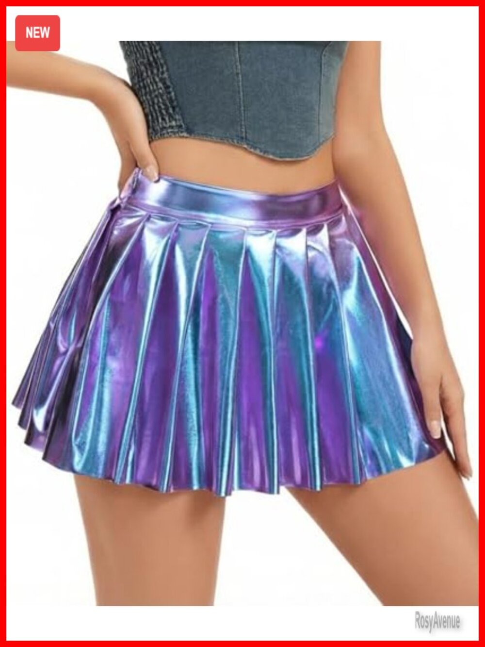 Metallic Mini Skirt Shiny Pleated Skater Skirt Rave Festival Costume